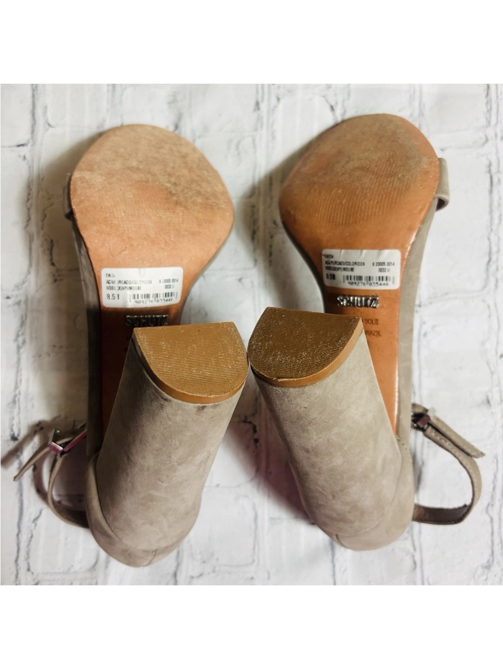 Schutz Enida Block Heel Ankle Strap Shoes Taupe Lightwood Suede Size 8.5B - Picture 8 of 12